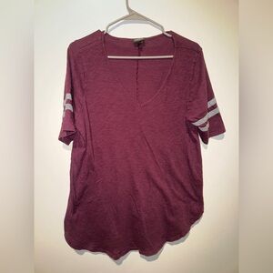Torrid Burgundy V-Neck Tee with Gray Stripes